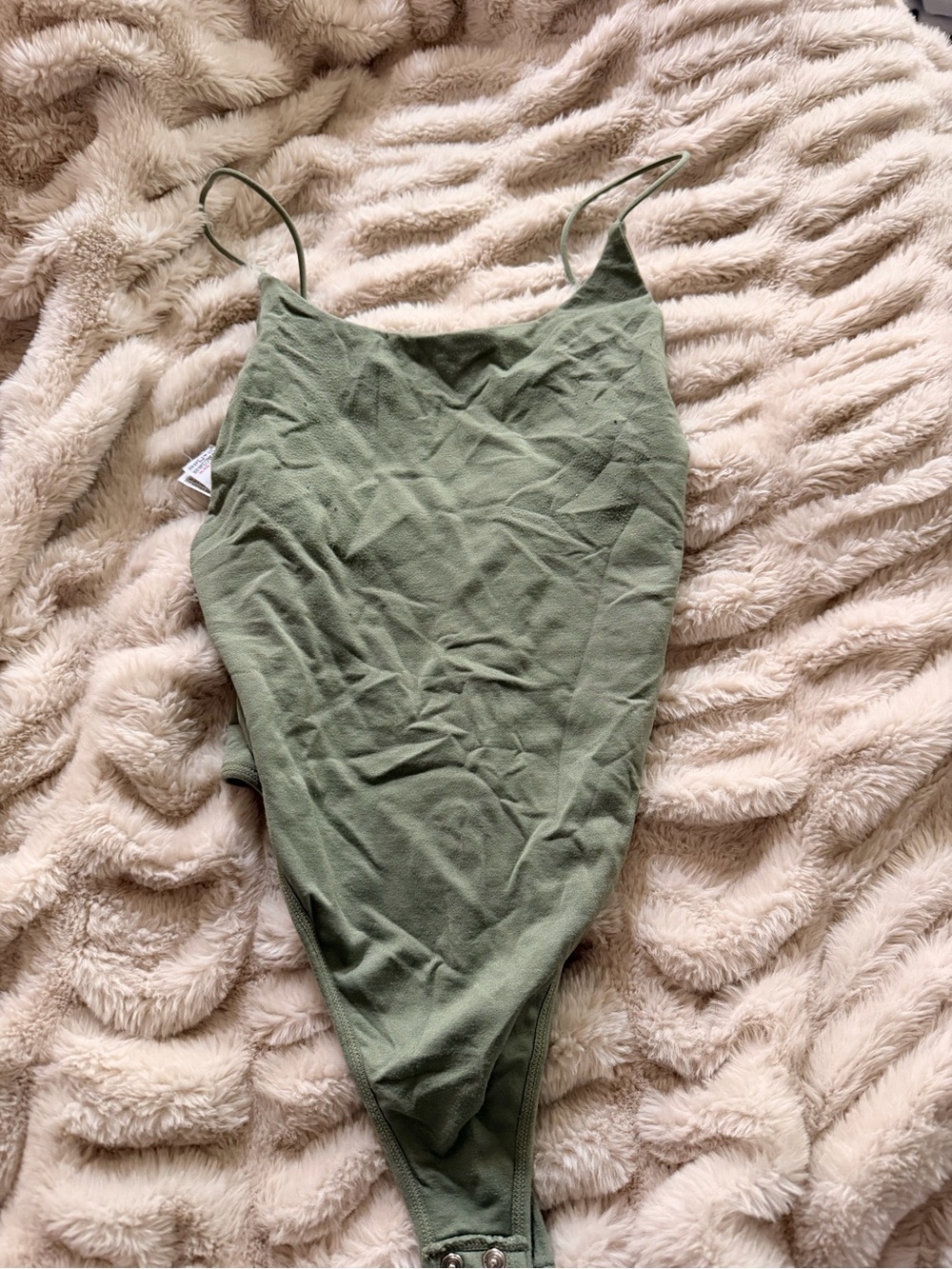 Forever 21 Olive Green Ribbed Tank Bodysuit